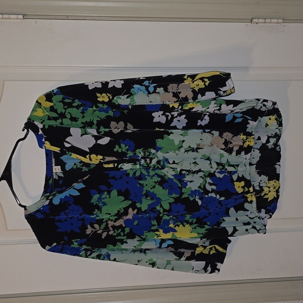 Dana Buchman Floral Print Blouse - Blue, Green, Yellow